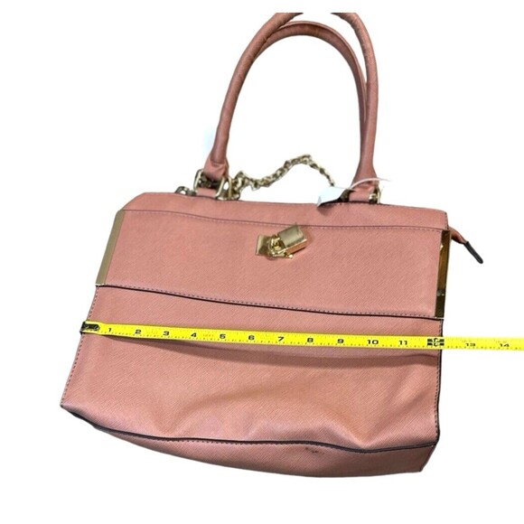 Pink top handle handbag unbranded gold tone accents zip close 10 x 12 inches - Picture 15 of 16